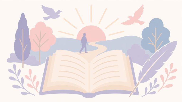 Illustration lecture linéaire Demain dès l'aube - livre ouvert chemin vers l'aube