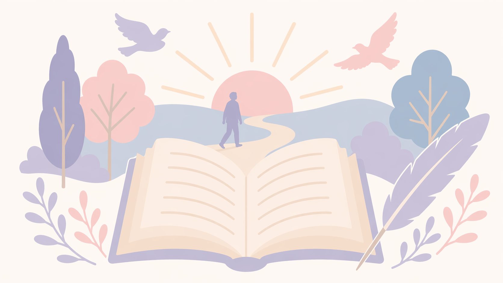 Illustration lecture linéaire Demain dès l'aube - livre ouvert chemin vers l'aube